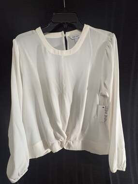 Nine West Women's Long Sleeve Twist Front Ivory Tusk Blouse